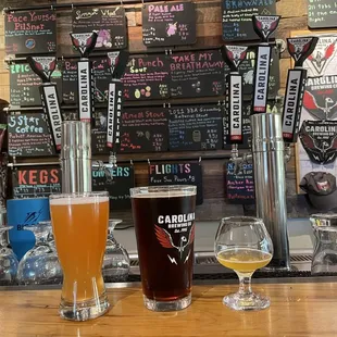 beer glasses on a bar