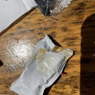 Nasty ketchup packets put on top of fries.