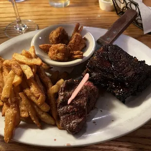 The Trio on Wednesday nights. A little of everything, shrimp, filets, and ribs.
