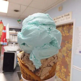 Lime Sherbet on top of Cappuccino Fudge Royale