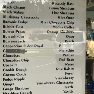 a menu for a variety of desserts