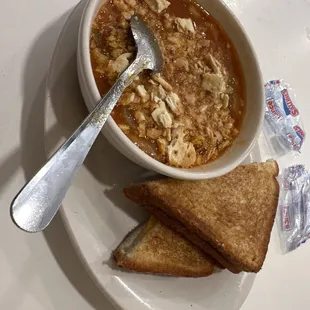 Vegetable soup and grilled cheese