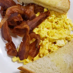 Toast and eggs were ok bacon was great