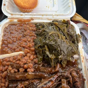 BBQ Beef Short Ribs Collard Greens and baked beans
