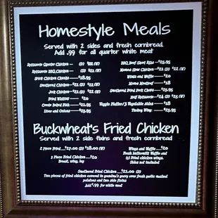 Homestyle Meals Menu, Tiny font. Hard to read while standing in the line.