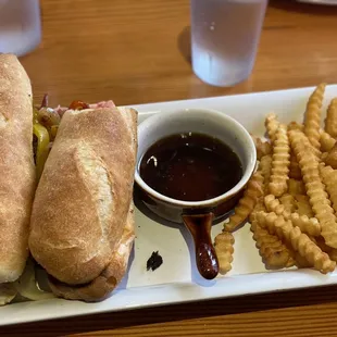 a sub sandwich and french fries