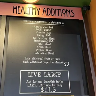 menu for healthy additions