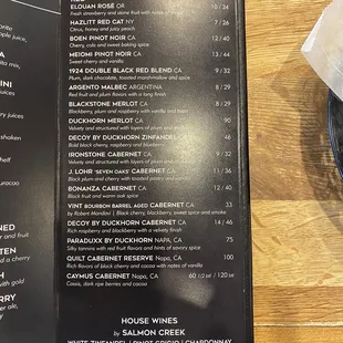 Wine Menu