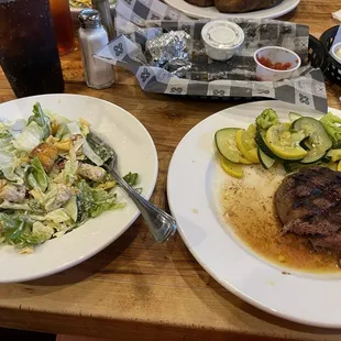 8 ounce fillet with steamed veggies and house salad