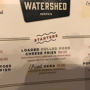 the menu for the restaurant