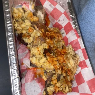 Buffalo Turkey leg stuffed with Mac n cheese