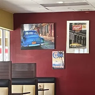 a blue car on the wall