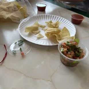 Chips with two kinds of salsa