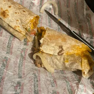 a burrito cut in half