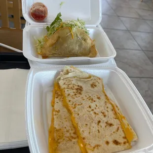 Beef taco and quesadilla
