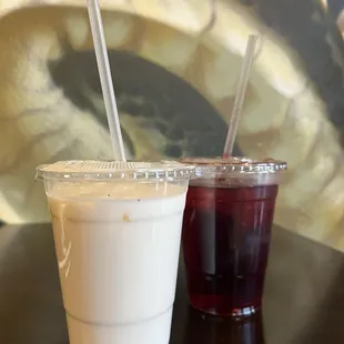 Homemade horchata and Jamaica drinks.