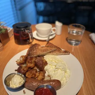 Eggs Your Way*  chicken sausage, breakfast potatoes, wheat toast