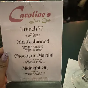 Drink menu