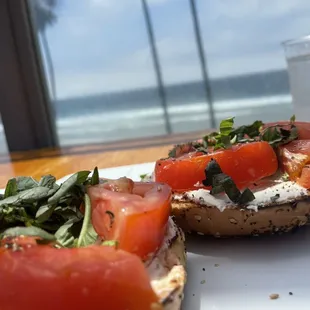 Cream Cheese, Sliced Tomatoes Basil, Cracked Pepper