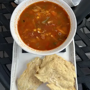 Maryland Vegetable Crab Soup served with house made sourdough crackers.