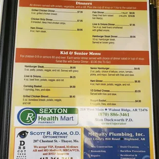 menu and prices