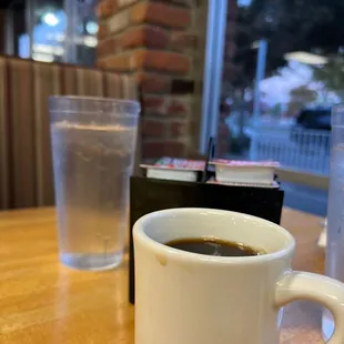 My fresh coffee and water now the food to come