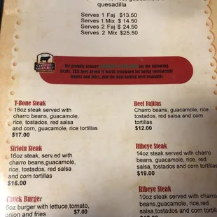 the price of the menu