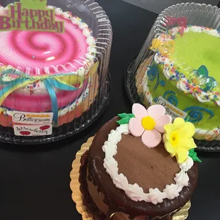 Grab and go cakes and cupcakes,pies and cookie cakes from our freezer showcase.