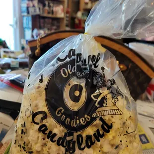 a bag of popcorn on a table