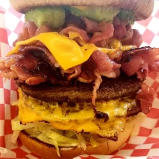 The Carousel burger! Pastrami, bacon, avocado, jalapenos on a double quarter!