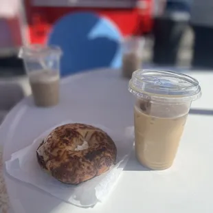 Cheese Bagel and Vanilla Oat milk Latte