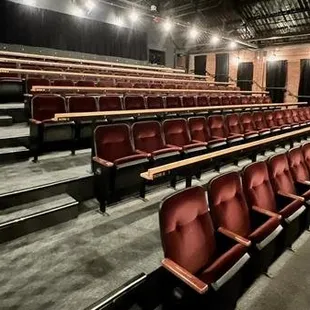 Inside our theatre. Rows A-H. Rows are 6ft. apart and have a drink rail and purse hooks.