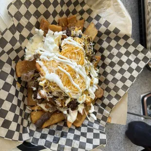 Loaded brisket fries, they were wide enough to hold some brisket sauce and cheese but not so thick that it was too much potato.