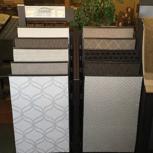 a variety of carpet samples on display