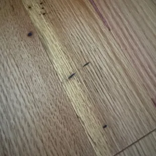 Damaged wood glued down permanently.