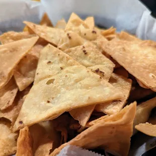 Salsa &amp; Chips. $5.50. Upgraded to all-flour chips for $1.45 extra. This photo is a close-up of the all-flour chips only.