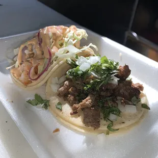 Shrimp and Asada tacos