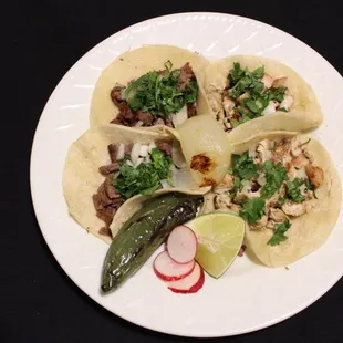 Tacos we have asada, carnitas, alpastor, and chicken.