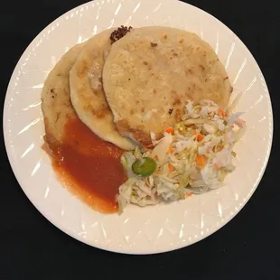 Pupusas we have different options  like cheese and pork, mix, cheese and bean, cheese and spinach.