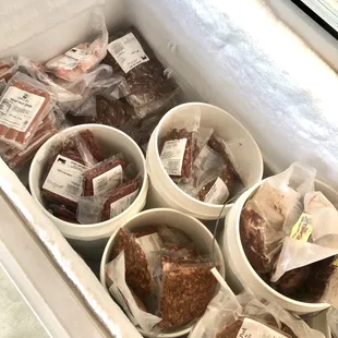 Large selection of frozen meats and sausages