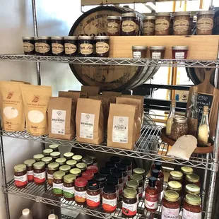 Jam, flour, salsa, hot sauce