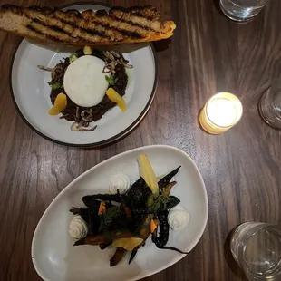 two plates of food on a table