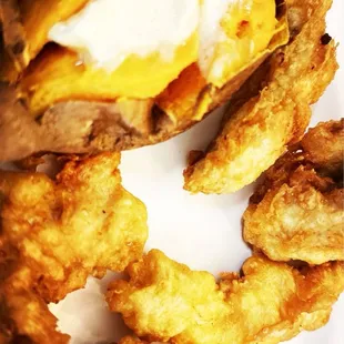 Baked sweet potato and hand battered tenders