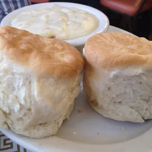 Homemade biscuits and sausage gravy.