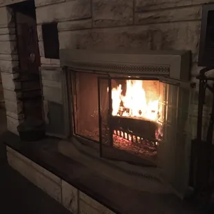 a fire in a fireplace