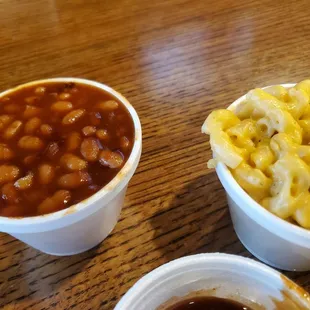 Beans and Mac and cheese