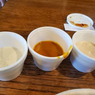 Horseradish, Carolina Mustard, and smokehouse sauce