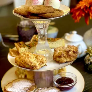 three tiered display of pastries