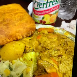 Curry chicken lunch special and a mild beef patty