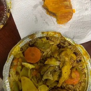 Curry chicken lunch special, beef patty